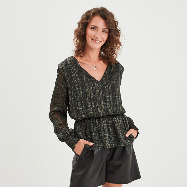 blouse cintree col en v liberto vert kaki femme Blouse cintrée col en V Liberto vert kaki femme