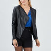 Veste droite simili cuir à col châle noir femme