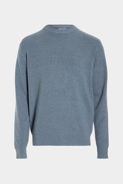 Pull avec col rond à relief bleu gris homme