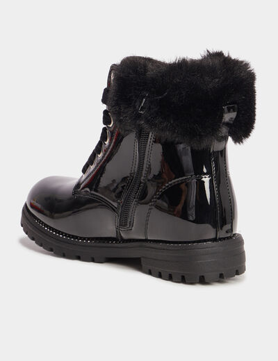Bottines vernies bords fausse fourrure noir fille
