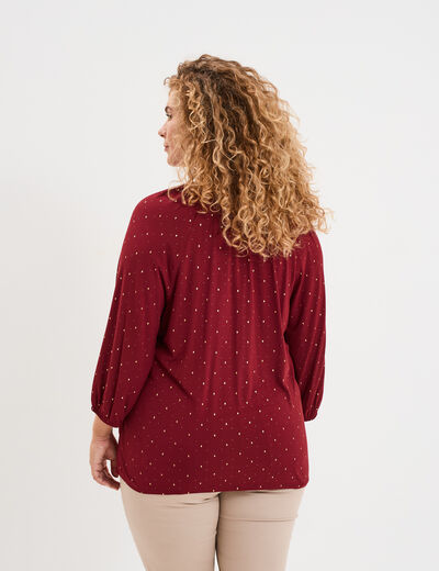 Blouse col en V manches 3/4 bordeaux femme grande taille