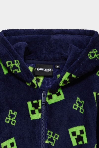 Combinaison pyjama velours Minecraft bleu marine gar&ccedil;on