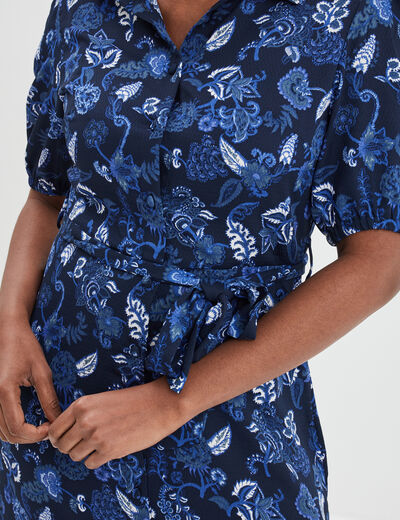 Robe longue chemise ceinturée Creeks bleu marine femme