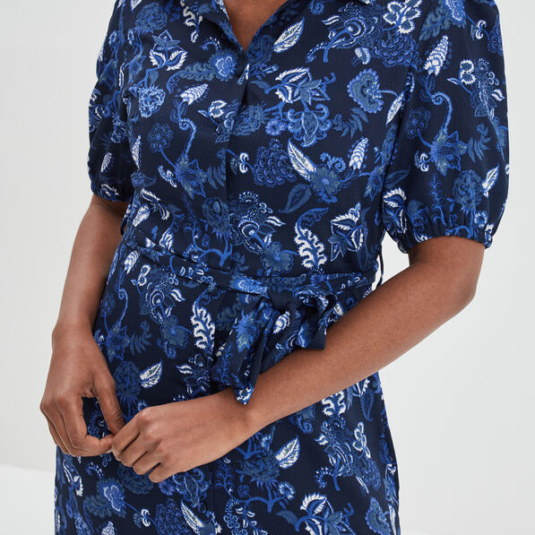 Robe longue chemise ceinturée Creeks bleu marine femme