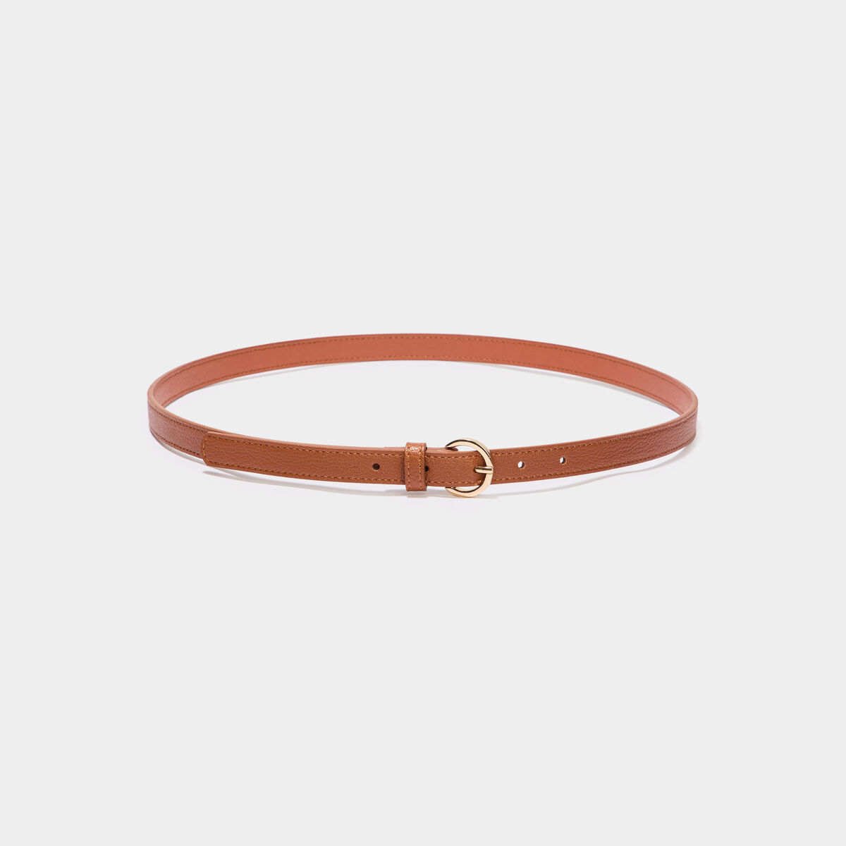 Ceinture avec boucle ronde marron cognac femme