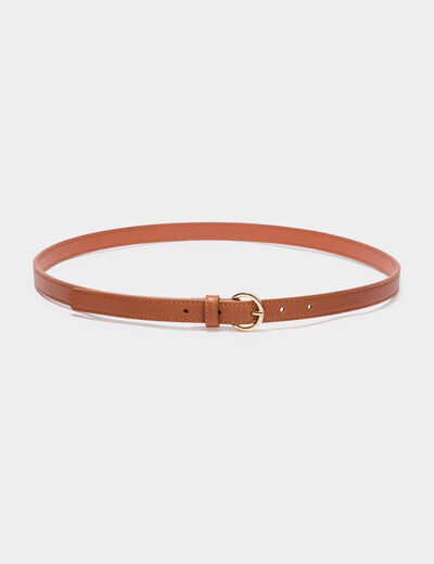 Ceinture avec boucle ronde marron cognac femme