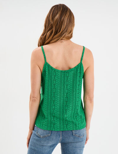 Débardeur broderie anglaise à bretelles vert femme