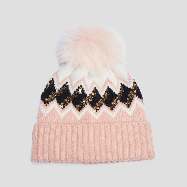 Bonnet à pompon rose fille