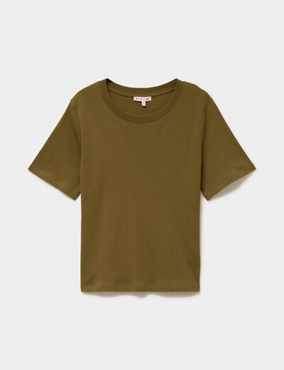 T-shirt manches courtes col rond coton vert kaki femme