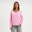 Pull col en V manches longues rose femme
