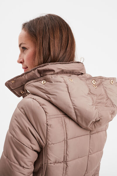 Doudoune droite à capuche taupe femme