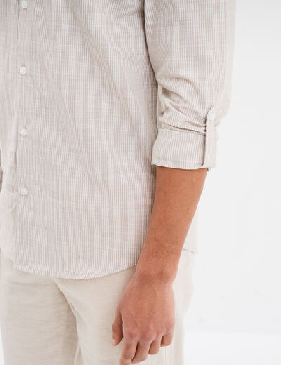 Chemise col mao manches longues coton beige homme