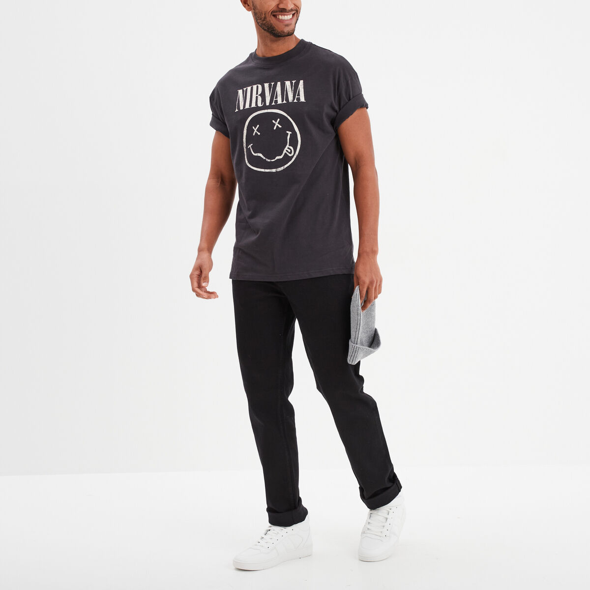 T-shirt manches courtes coton Nirvana gris foncé homme