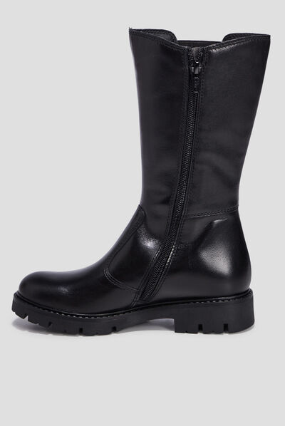 Bottes crantées en cuir noir fille