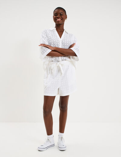 Short large broderie anglaise coton blanc femme
