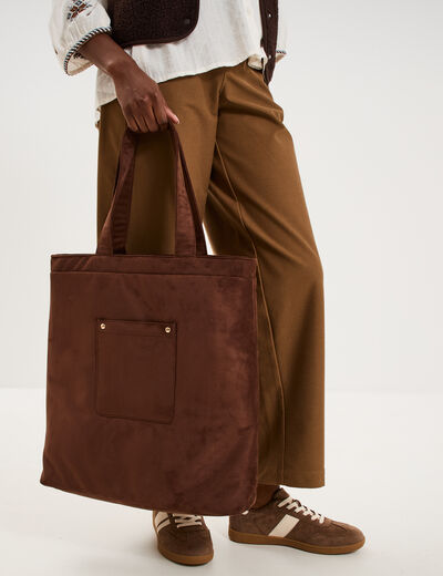 Sac tote bag zipp&eacute; marron fonc&eacute; femme