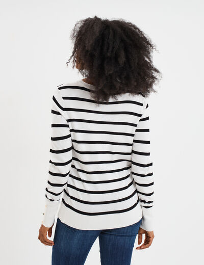 Pull col rond boutons aux poignets ecru femme