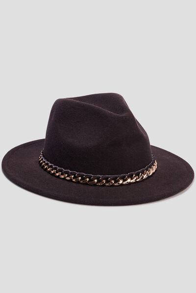 Chapeau large avec chaîne noir femme