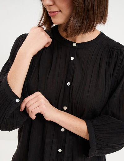 Blouse fluide oversize manches 3/4 coton noir femme