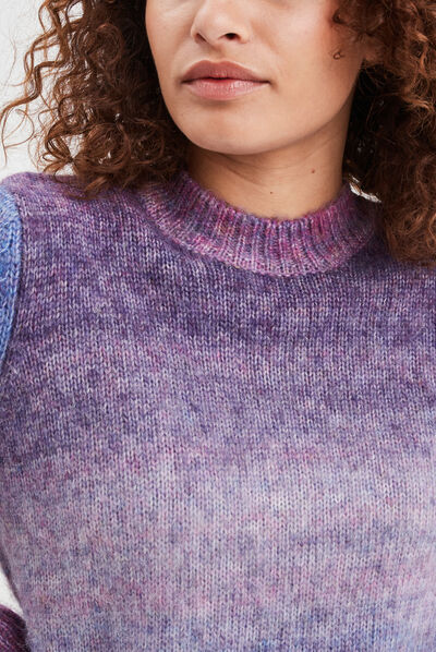 Pull col rond manches longues Liberto violet femme