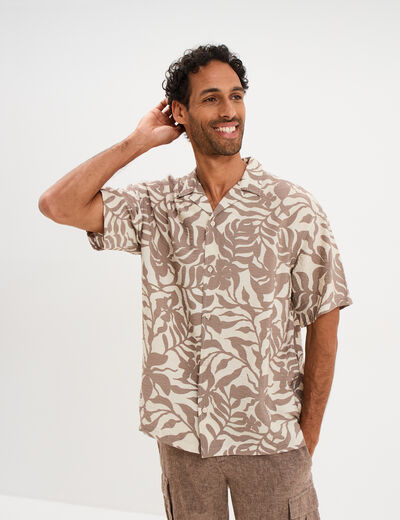 Chemise l&eacute;g&egrave;re textur&eacute;e manches courtes beige homme