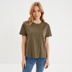 T-shirt col rond manches courtes coton vert kaki femme