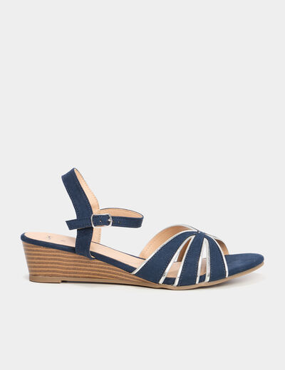 Sandales compensées bleu marine femme