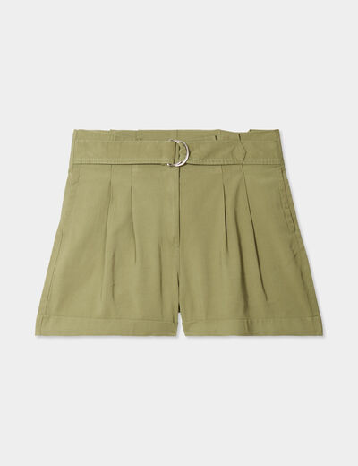 Short fluide droit vert kaki femme