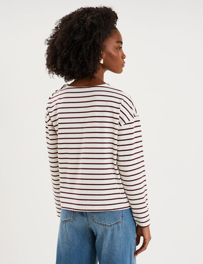 T-shirt marini&egrave;re col rond avec boutons ecru femme