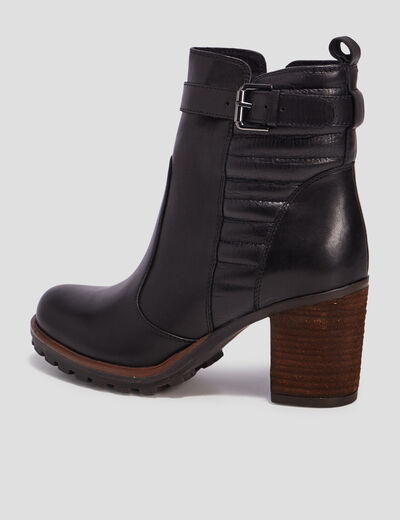 Bottines à talons en cuir boucle noir femme