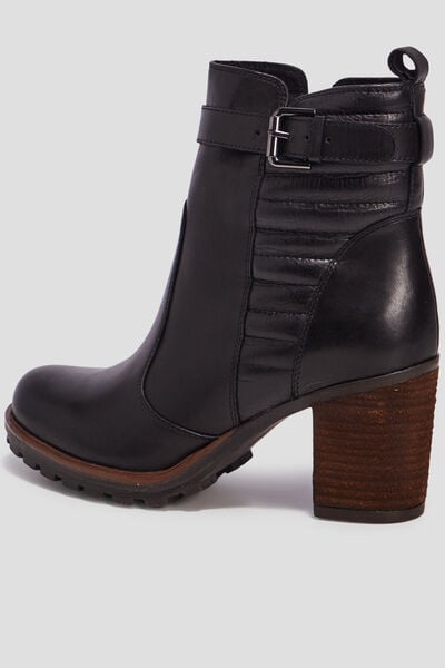 Bottines &agrave; talons en cuir boucle noir femme