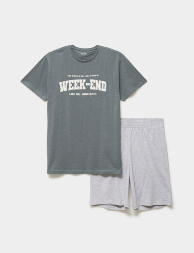 Ensemble pyjama short et t-shirt vert kaki homme