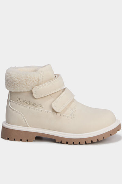 Bottines &agrave; scratchs fausse fourrure creme fille