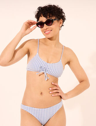 Haut de maillot de bain triangle noeud bleu femme