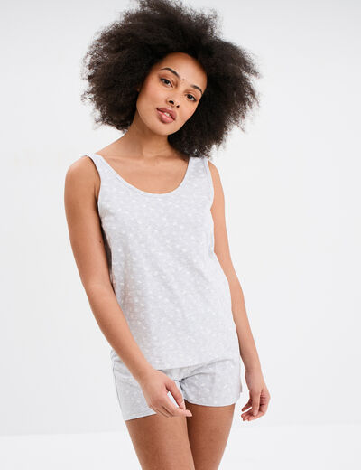 Ensemble pyjama short et débardeur coton gris clair femme