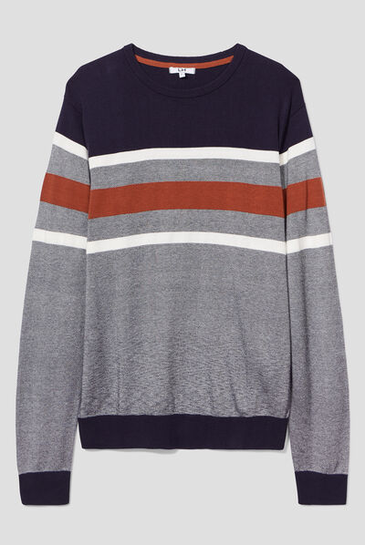 Pull col rond manches longues multicolore homme