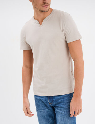 T-shirt manches courtes col tunisien gris clair homme