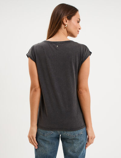 T-shirt col rond manches courtes coton noir femme