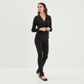 blouse satin col v cache coeur mosquitos noir femme Blouse satin col V cache-coeur Mosquitos noir femme
