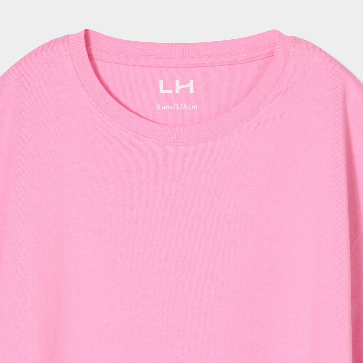 T-shirt col rond manches courtes coton rose fille