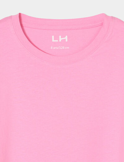 T-shirt col rond manches courtes coton rose fille