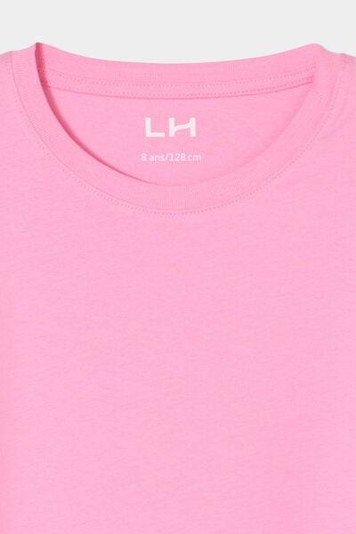 T-shirt col rond manches courtes coton rose fille