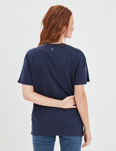 T-shirt manches courtes coton bleu marine femme