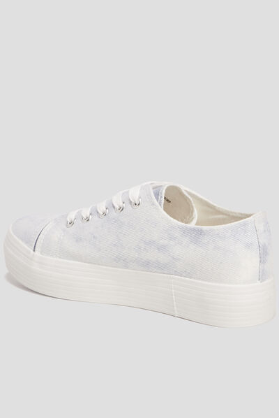 Tennis en toile basses à lacets bleu femme