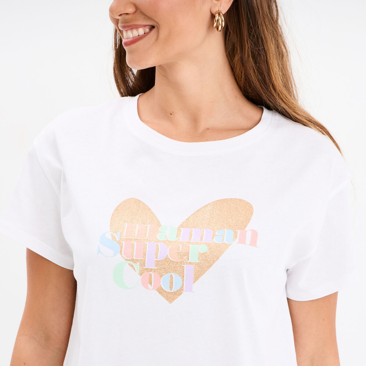 T-shirt F&ecirc;te des m&egrave;res &agrave; message coton blanc femme