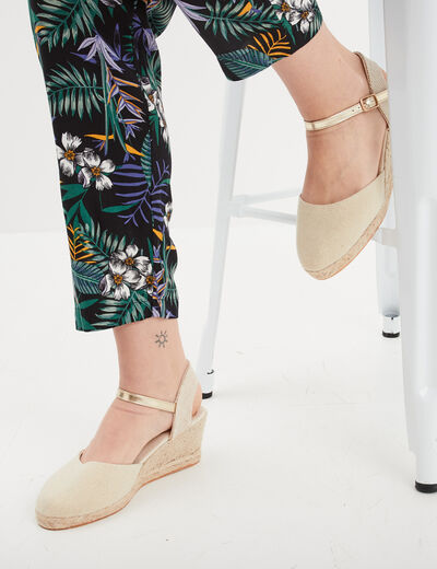 Sandales espadrilles compens&eacute;es toile jaune or femme