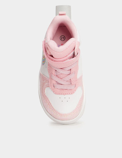 Baskets montantes scratchs et paillettes rose bébé fille
