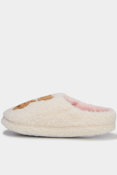 Chaussons mules doubl&eacute;s effet bouclette rose fille