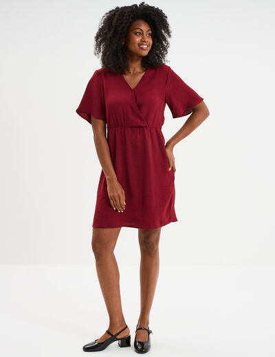 Robe courte col cache-coeur bordeaux femme