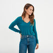 Pull ajusté avec col en V bleu canard femme